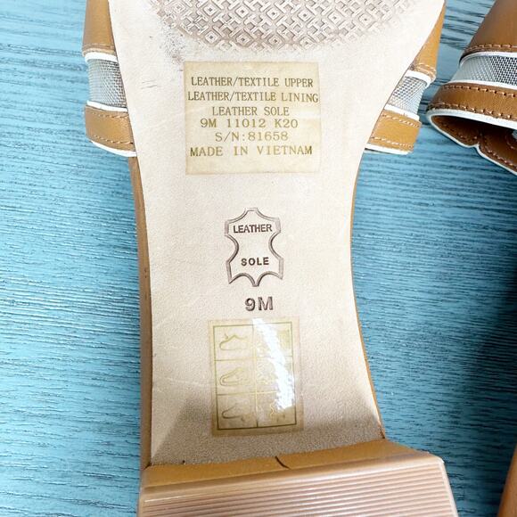 Tory Burch Leather Stitched Logo Slide Heeled Sandal Cognac Brown 9 - Picture 9 of 9